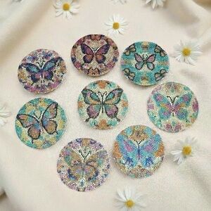 Hand Crafted New Colorful Butterfly Diamond Art Coasters Set of Eight